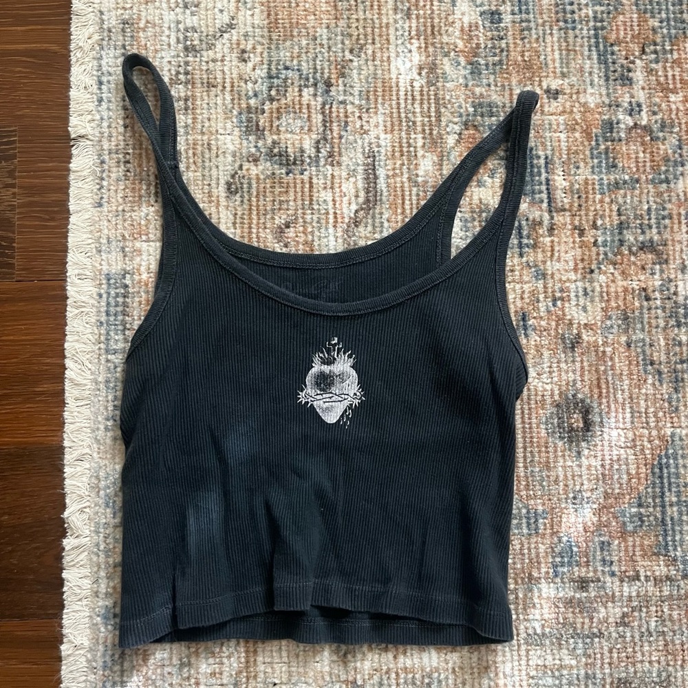 Black Ribbed Tank Top: BRANDY MELVILLE